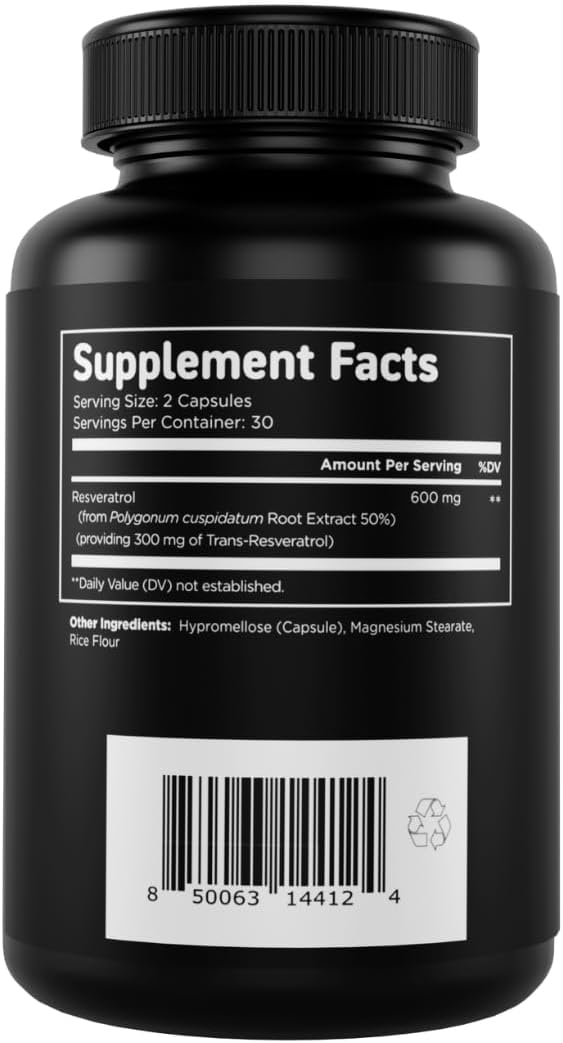 Vital Vitamins Resveratrol Supplement - Antioxidant Support, Cellular Longevity, Cognitive Function - 60 Capsules