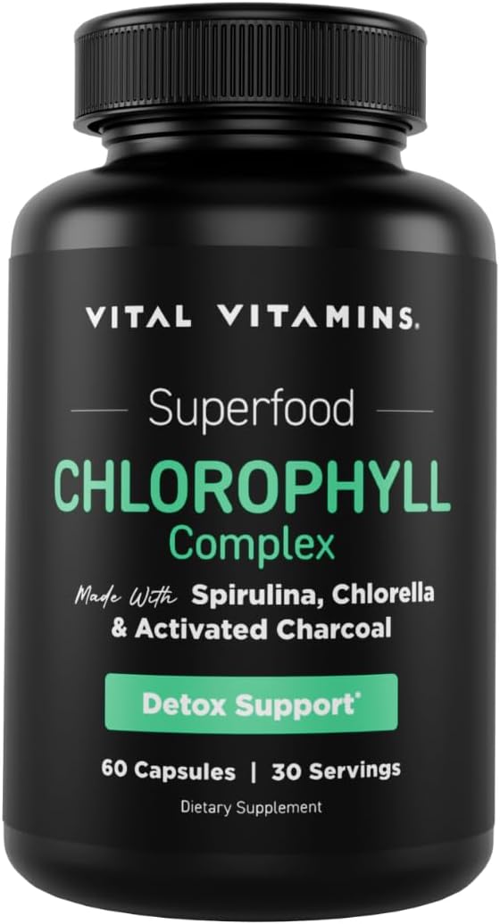 Vital Vitamins Chlorophyll Pills - Body Deodorizing Supplement - Made with Spirulina, Chlorella, Organic Parsley, Mint, & Activated Charcoal - Defeat Odor Naturally - for Women & Men - 60 Capsules