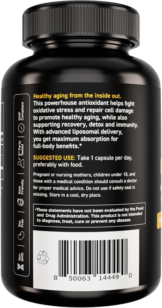 Vital Vitamins Glutathione Supplement - 500mg L-Glutathione per Serving - Made with Liposomal Delivery for Max Absorption - Detox, Immunity, Anti-Aging Support - Non-GMO - 60-Day Supply, 60 Capsules