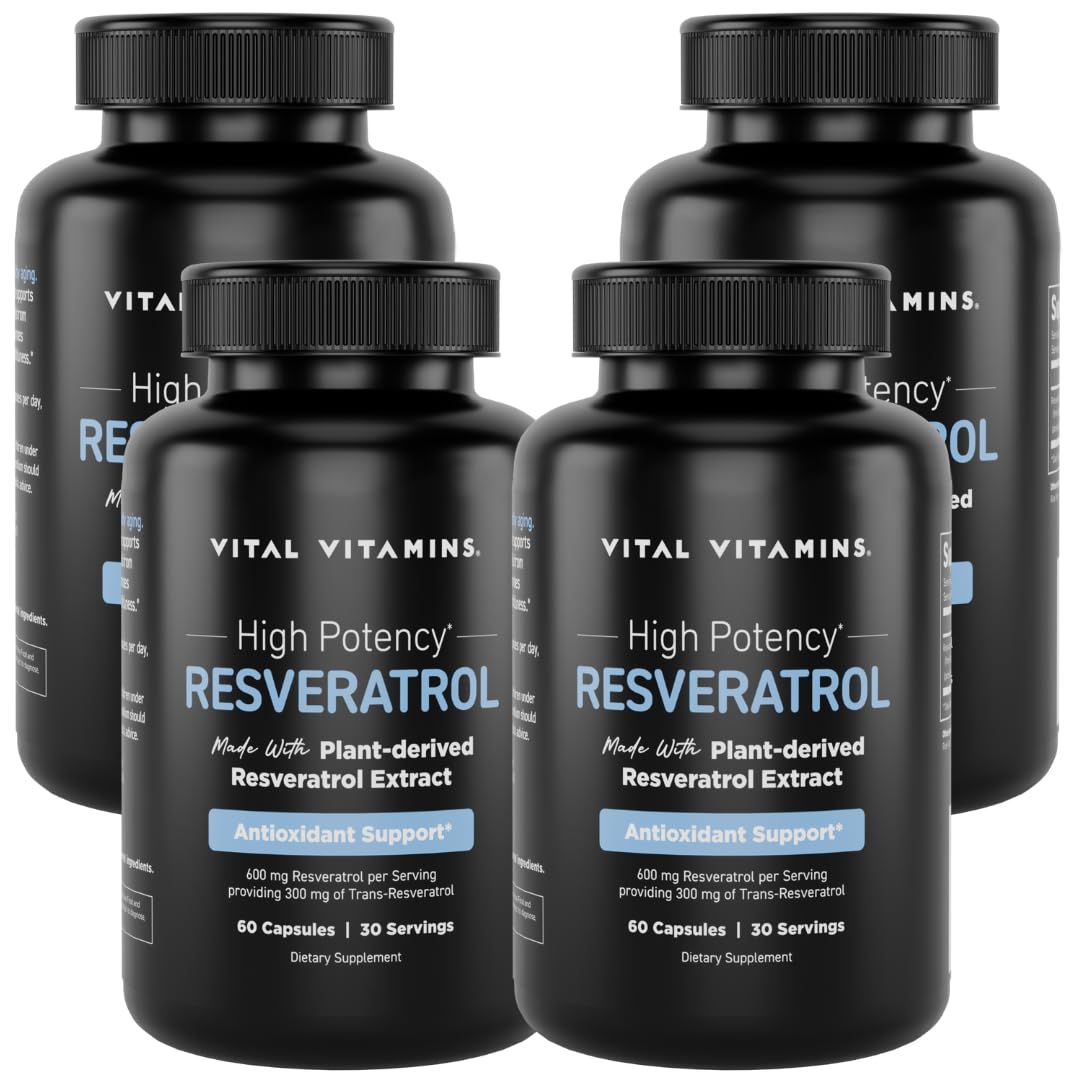 Vital Vitamins Resveratrol Supplement - Antioxidant Support, Cellular Longevity, Cognitive Function - 60 Capsules