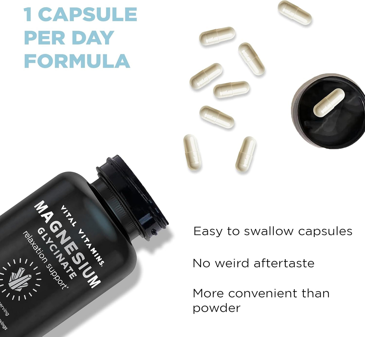 Vital Vitamins Magnesium Glycinate 500mg - High Absorption Formula - Promotes Relaxation, Calmness, & Restful Sleep - Pure Magnesium Supplement for Men & Women - 180 Capsules, Vegan, Non-GMO