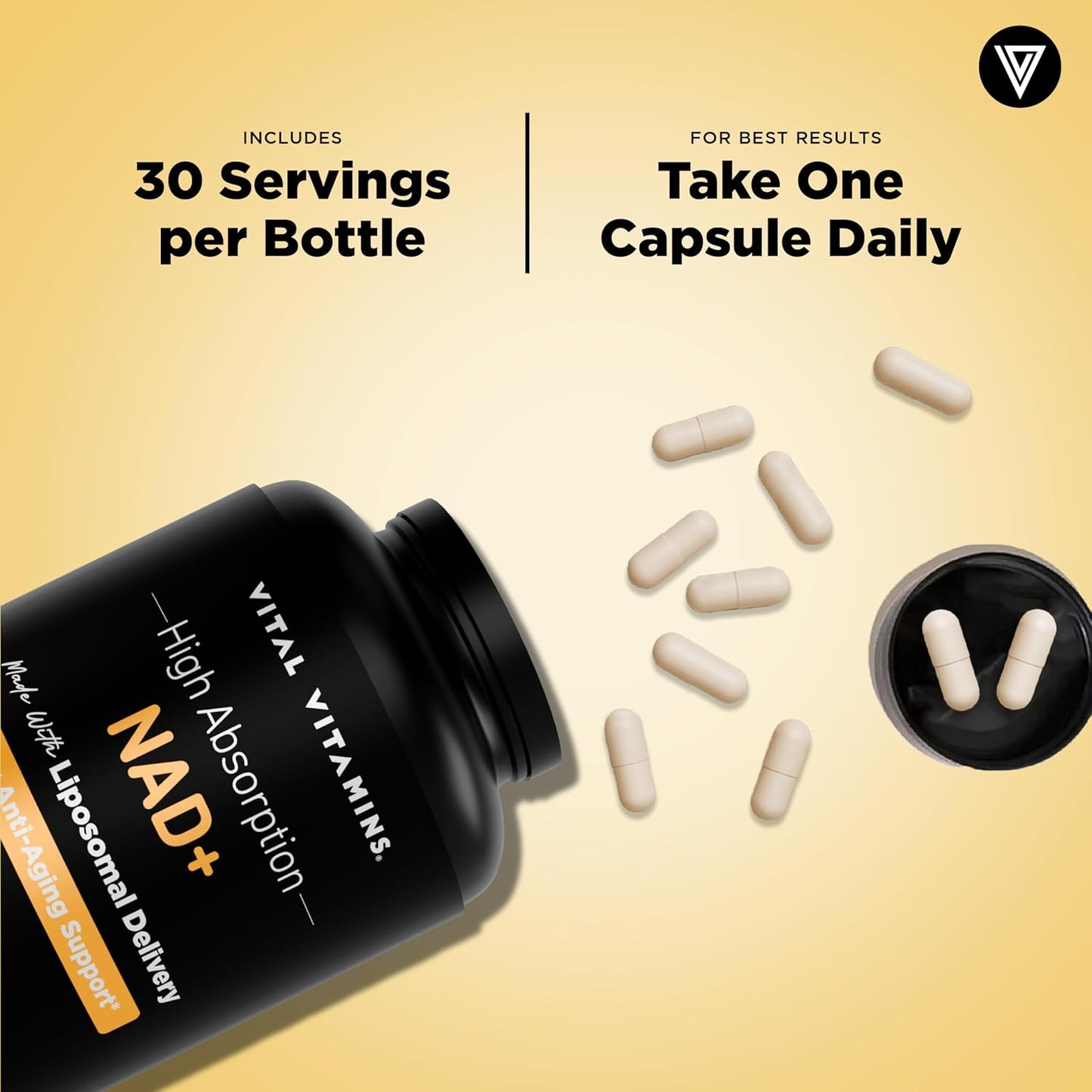Vital Vitamins NAD Supplement - NAD+ (Nicotinamide Adenine Dinucleotide) for Men & Women - Made with Liposomal Delivery - Cellular Anti-Aging Support, Energy, Focus - 30-Day Supply