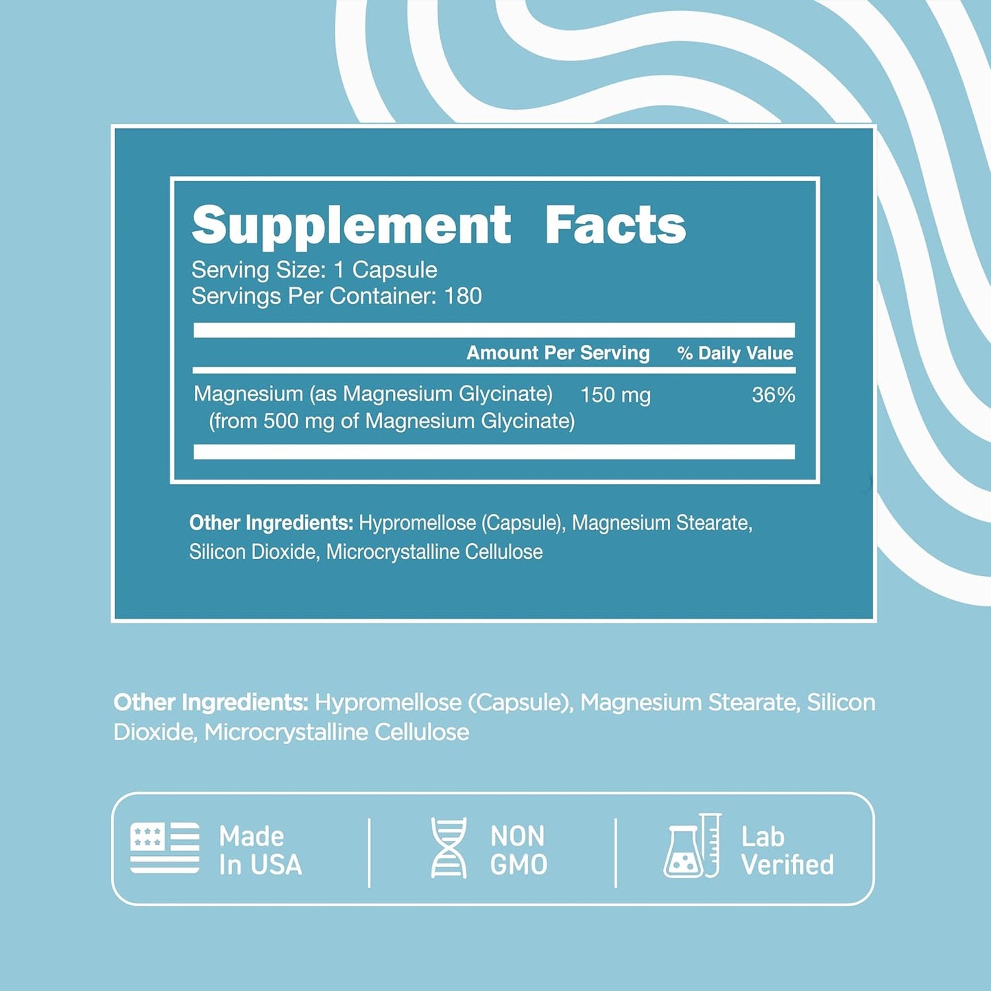 Vital Vitamins Magnesium Glycinate 500mg - High Absorption Formula - Promotes Relaxation, Calmness, & Restful Sleep - Pure Magnesium Supplement for Men & Women - 180 Capsules, Vegan, Non-GMO