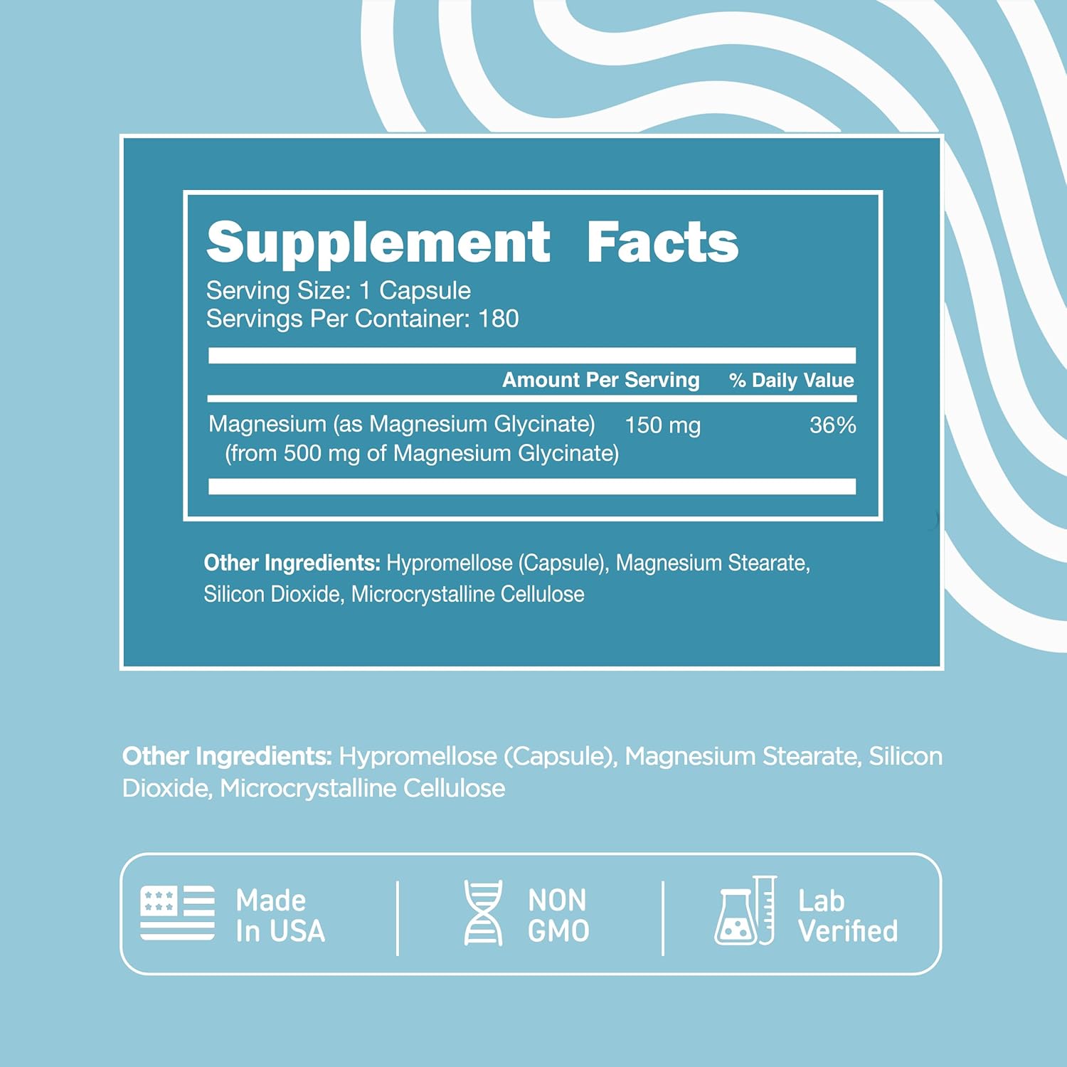 Vital Vitamins Magnesium Glycinate 500mg - High Absorption Formula - Promotes Relaxation, Calmness, & Restful Sleep - Pure Magnesium Supplement for Men & Women - 180 Capsules, Vegan, Non-GMO