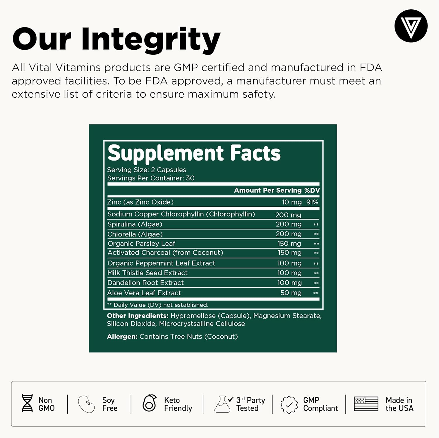 Vital Vitamins Chlorophyll Pills - Body Deodorizing Supplement - Made with Spirulina, Chlorella, Organic Parsley, Mint, & Activated Charcoal - Defeat Odor Naturally - for Women & Men - 60 Capsules