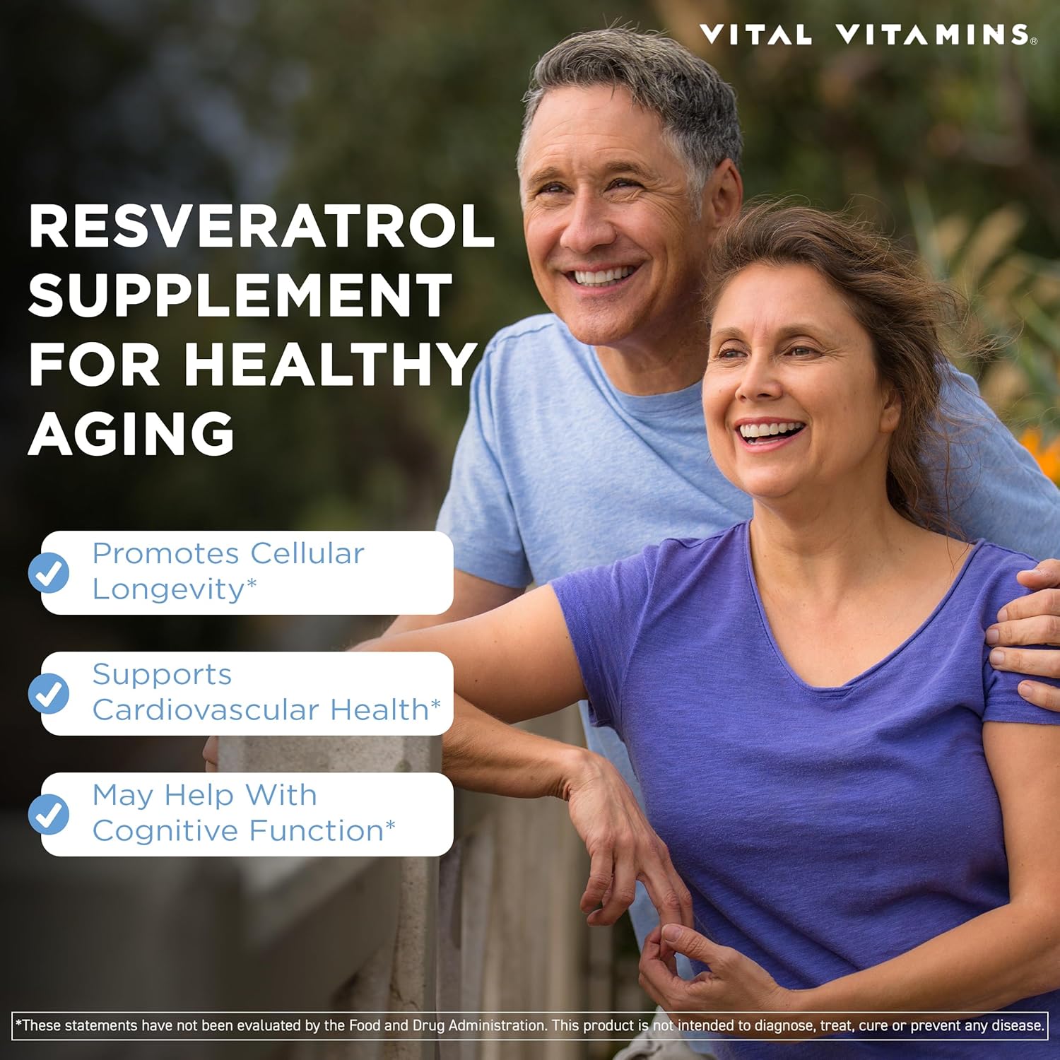 Vital Vitamins Resveratrol Supplement - Antioxidant Support, Cellular Longevity, Cognitive Function - 60 Capsules