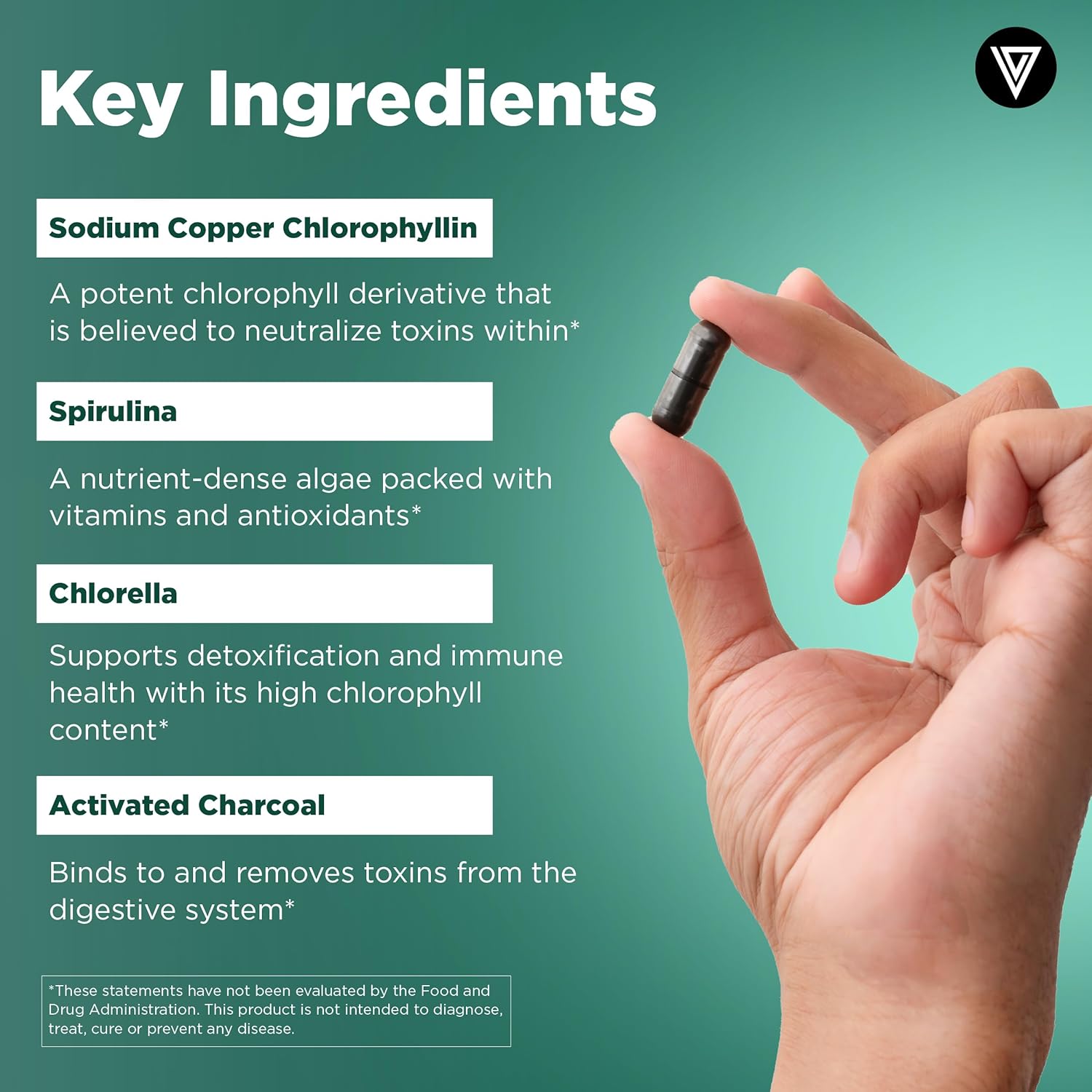 Vital Vitamins Chlorophyll Pills - Body Deodorizing Supplement - Made with Spirulina, Chlorella, Organic Parsley, Mint, & Activated Charcoal - Defeat Odor Naturally - for Women & Men - 60 Capsules