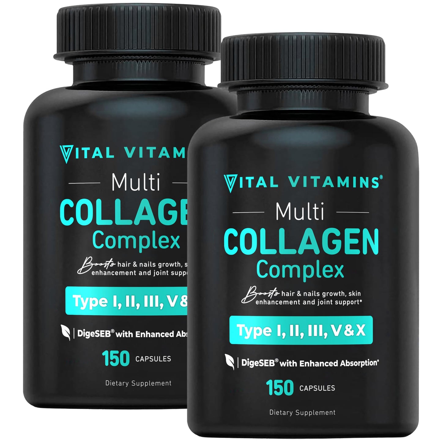 Vital Vitamins Multi Collagen for Women & Men - Type I, II, III, V, X - Grass Fed, Non-GMO - 150 Capsules