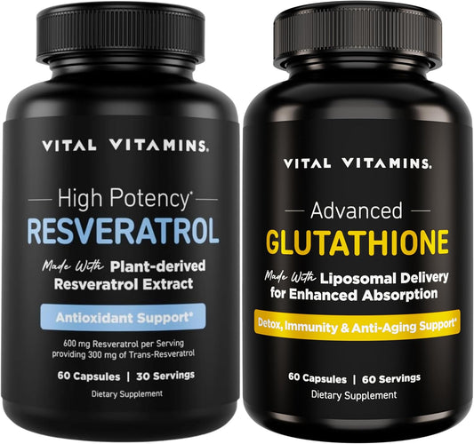 Vital Vitamins Resveratrol Capsules + Glutathione Capsules
