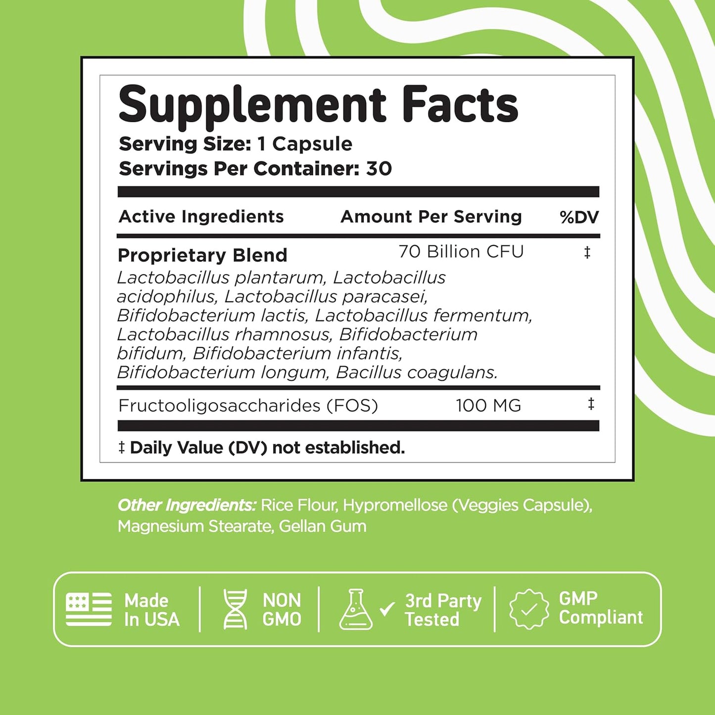 Vital Vitamins Probiotic Complex for Men & Women - 70 Billion CFU - Made with Prebiotic Blend - Digestive, Gut Health, & Immune Support - Powerful Blend of 10 Strains - 30 Capsules