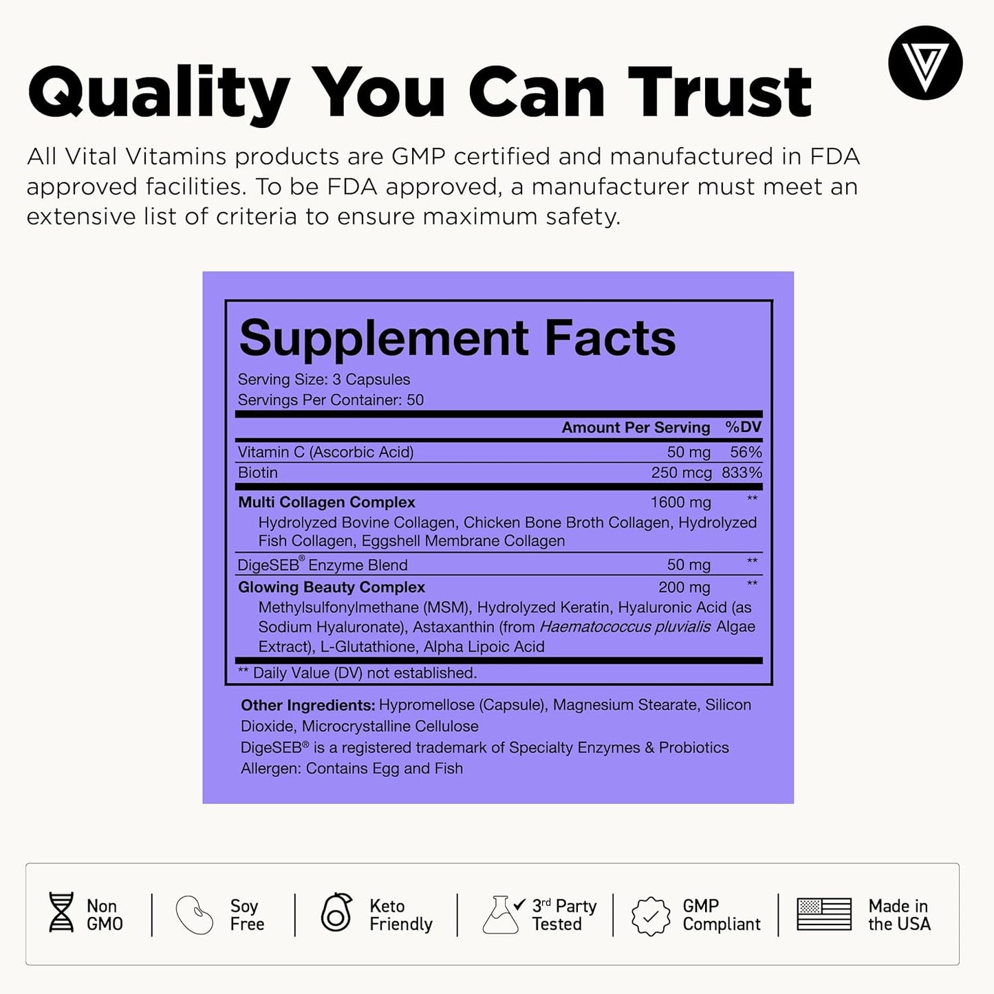 Vital Vitamins Multi Collagen Complex Plus + Glutathione Capsules